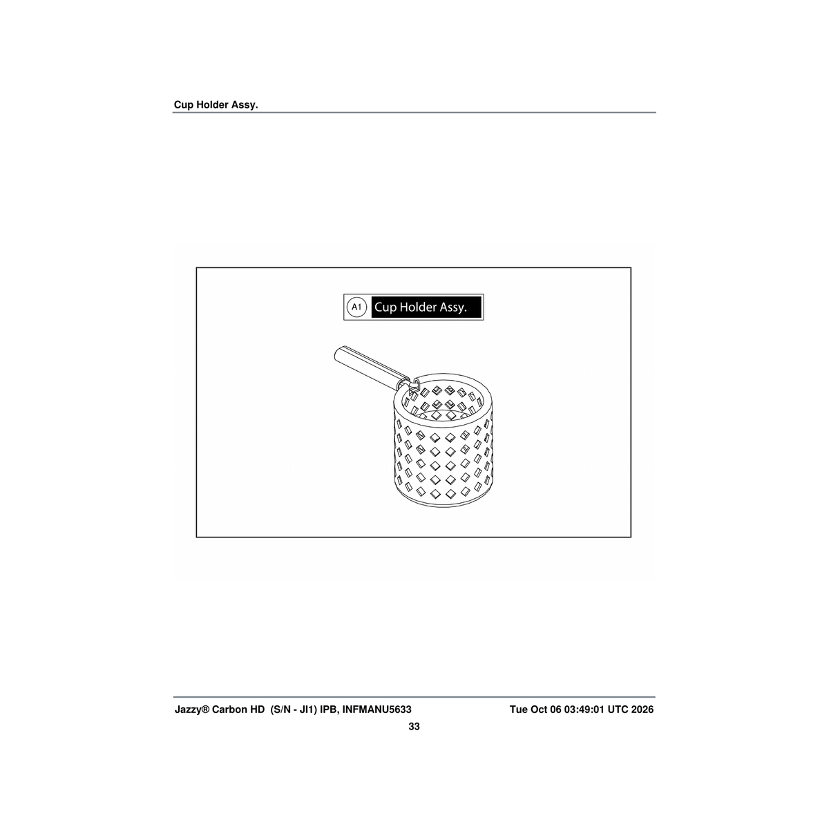 Pride Mobility ACC2506797 jazzy carbon 27 / hd cup holder assembly (innuovo: c1000433) parts diagram