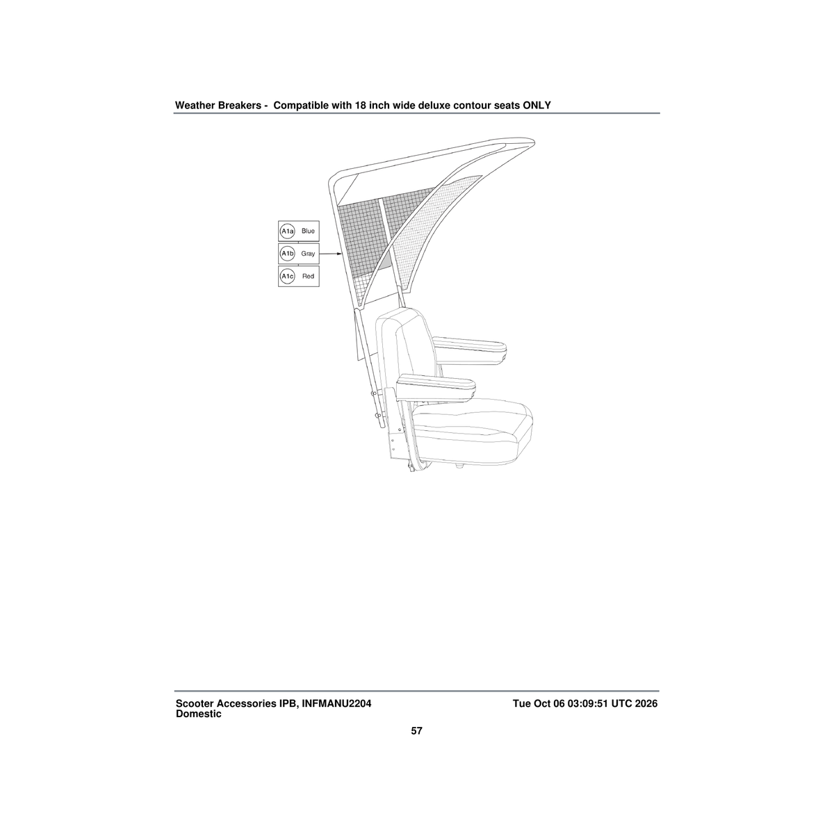 Pride Mobility ACCASMB1093 weather breaker blue removable canopy parts diagram