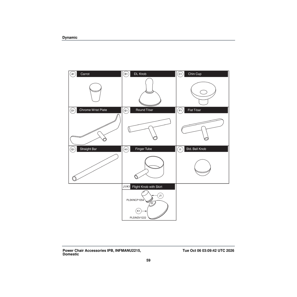 Pride Mobility ACCASMB1870 chrome dynamic joystick knob assembly flat t-bar parts diagram