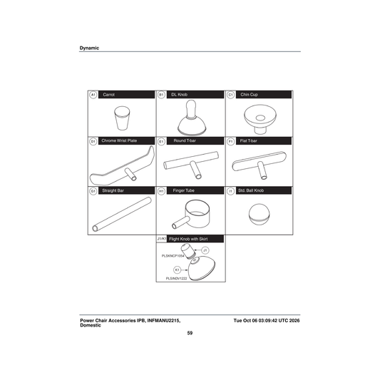 Pride Mobility ACCASMB1872 chrome dynamic joystick knob assembly finger tube parts diagram