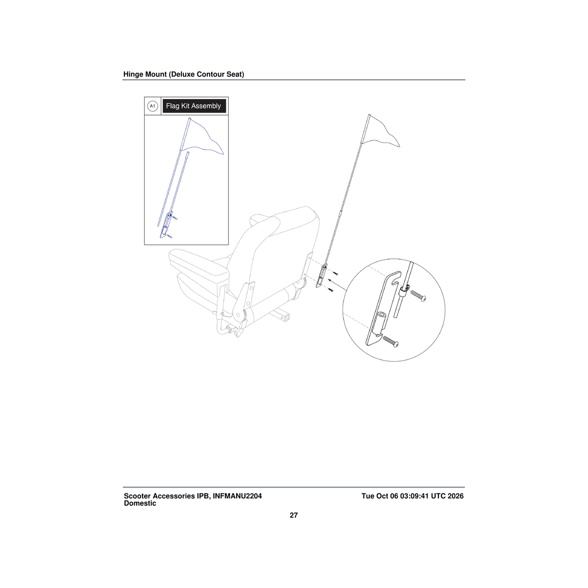 Pride Mobility ACCASMB1907 universal hinge mount flag kit assembly parts diagram