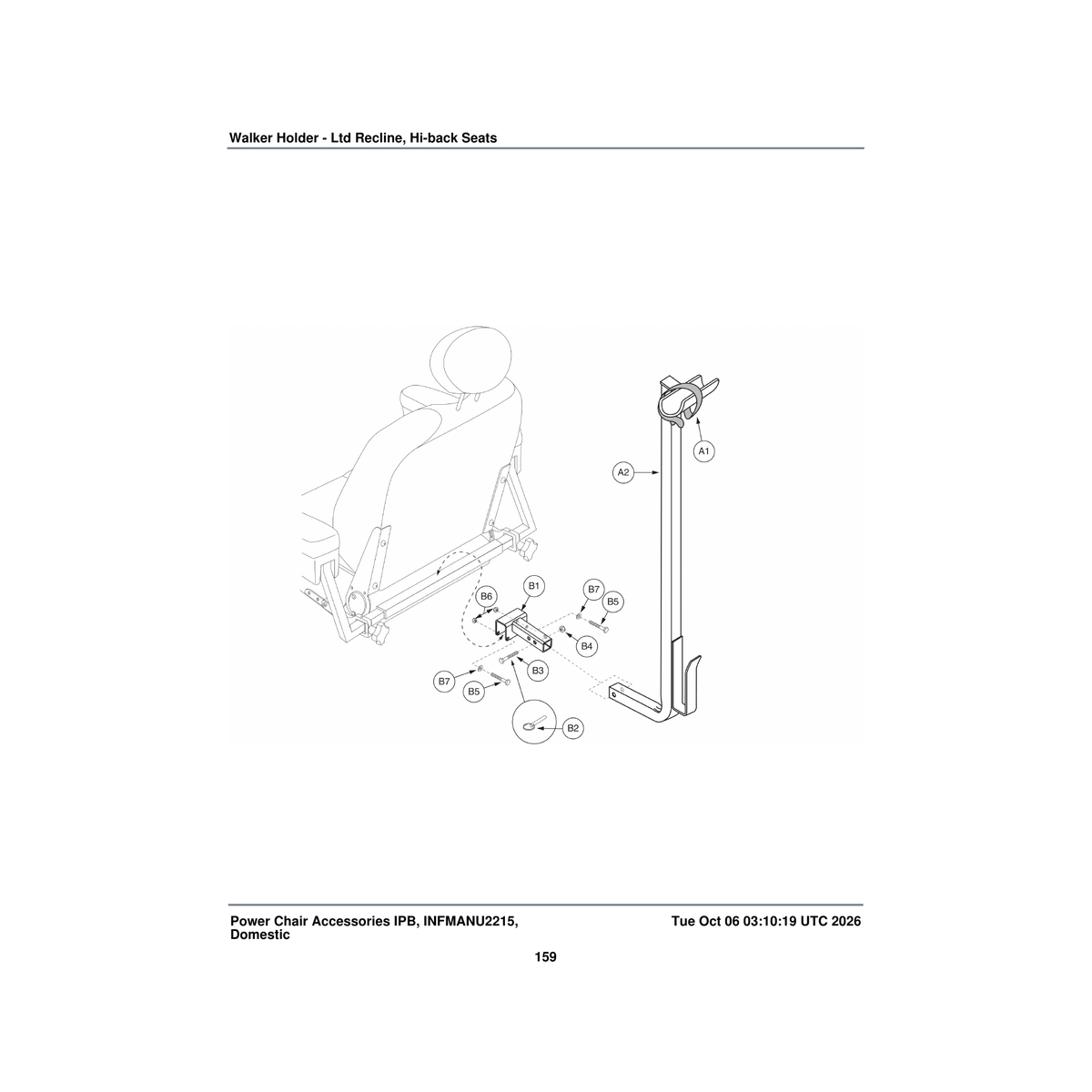 Pride Mobility ACCASMB1912 with accessory brkt walker holder assembly ltd recline seat parts diagram