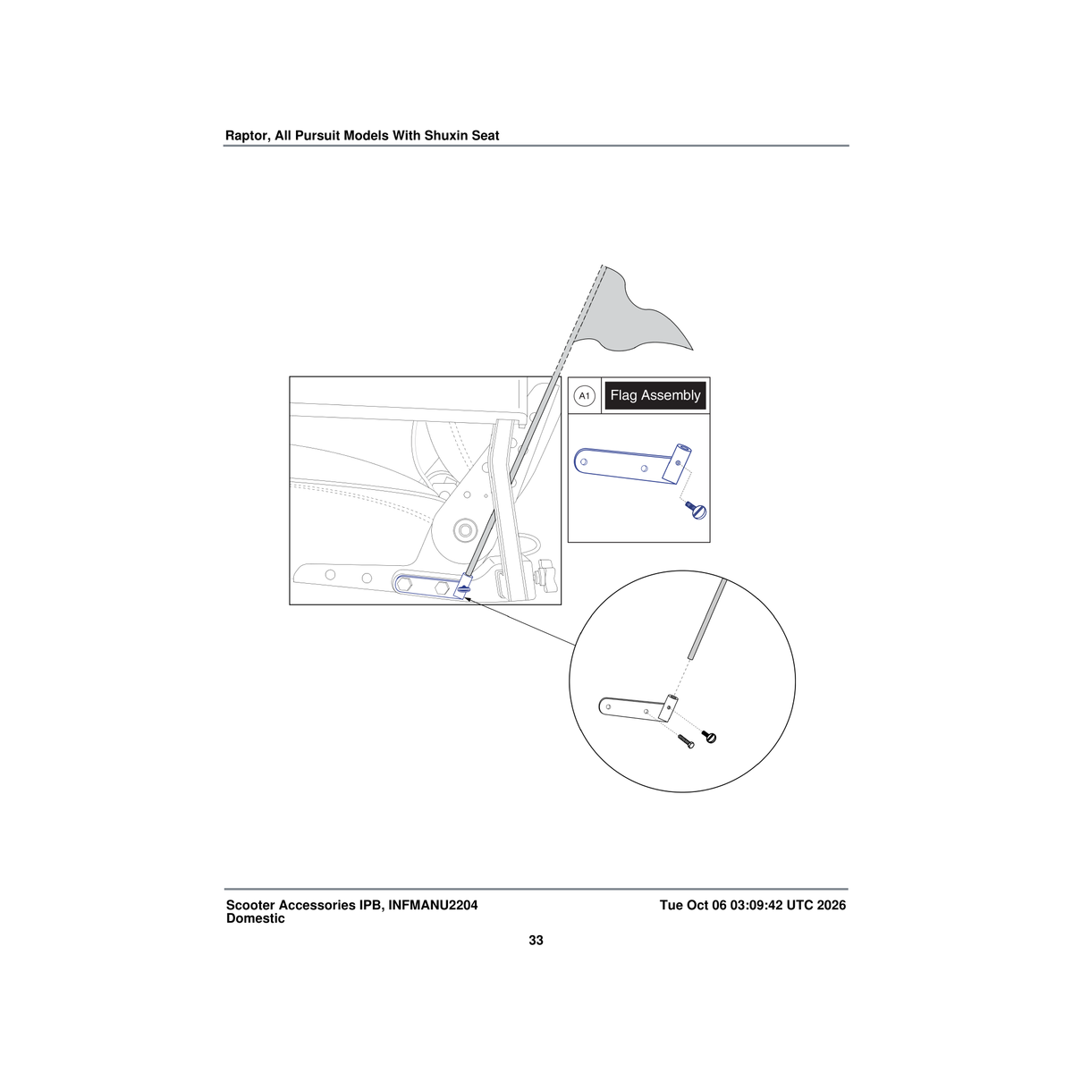 Pride Mobility ACCASMB1930 ltd recline seats flag assembly parts diagram