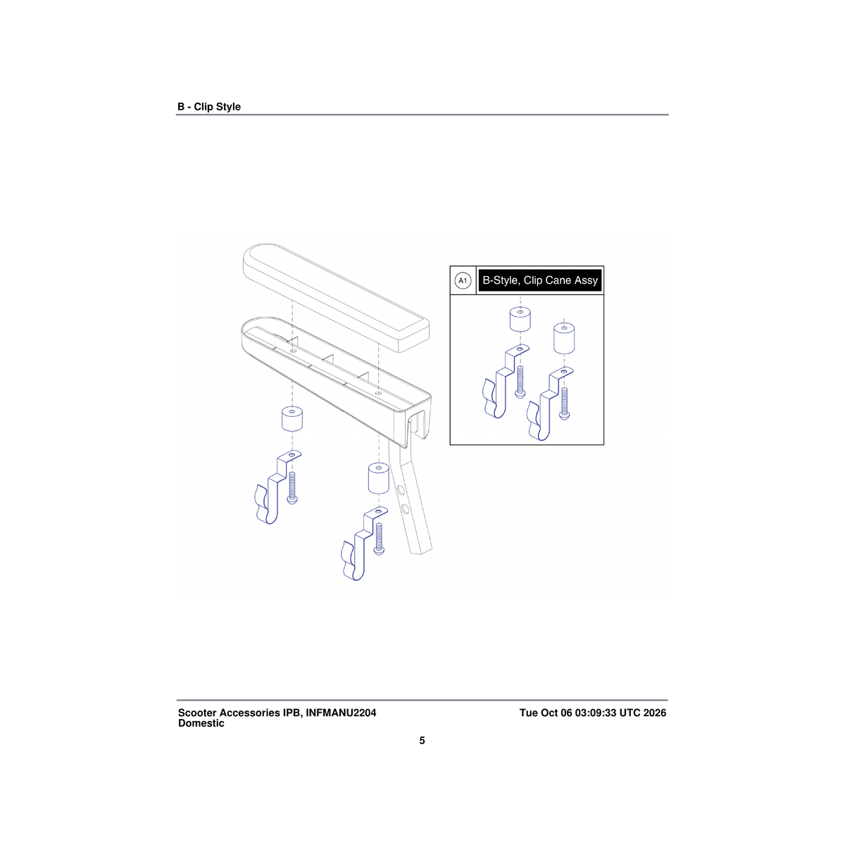 Pride Mobility ACCASMB1980 b-style arms clip cane attachment assembly parts diagram