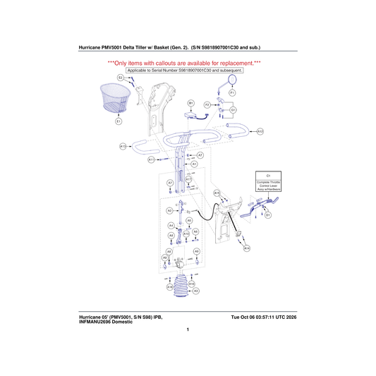 Pride Mobility ACCASMB2046 4.25 inch diameter mirror assembly round delta tiller parts diagram