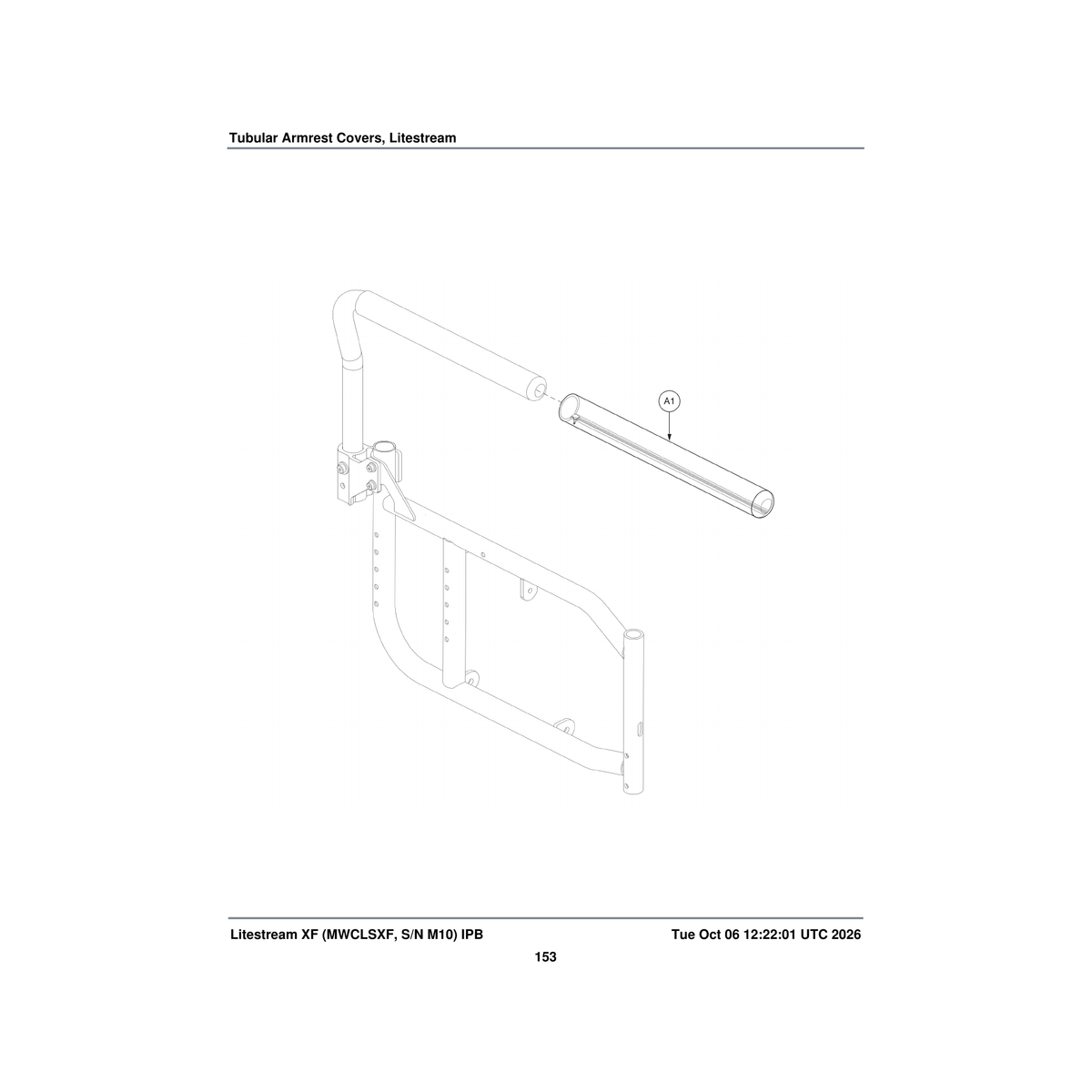 Pride Mobility ACCASMB2381 tubular arm cover 12 inch gel padded parts diagram