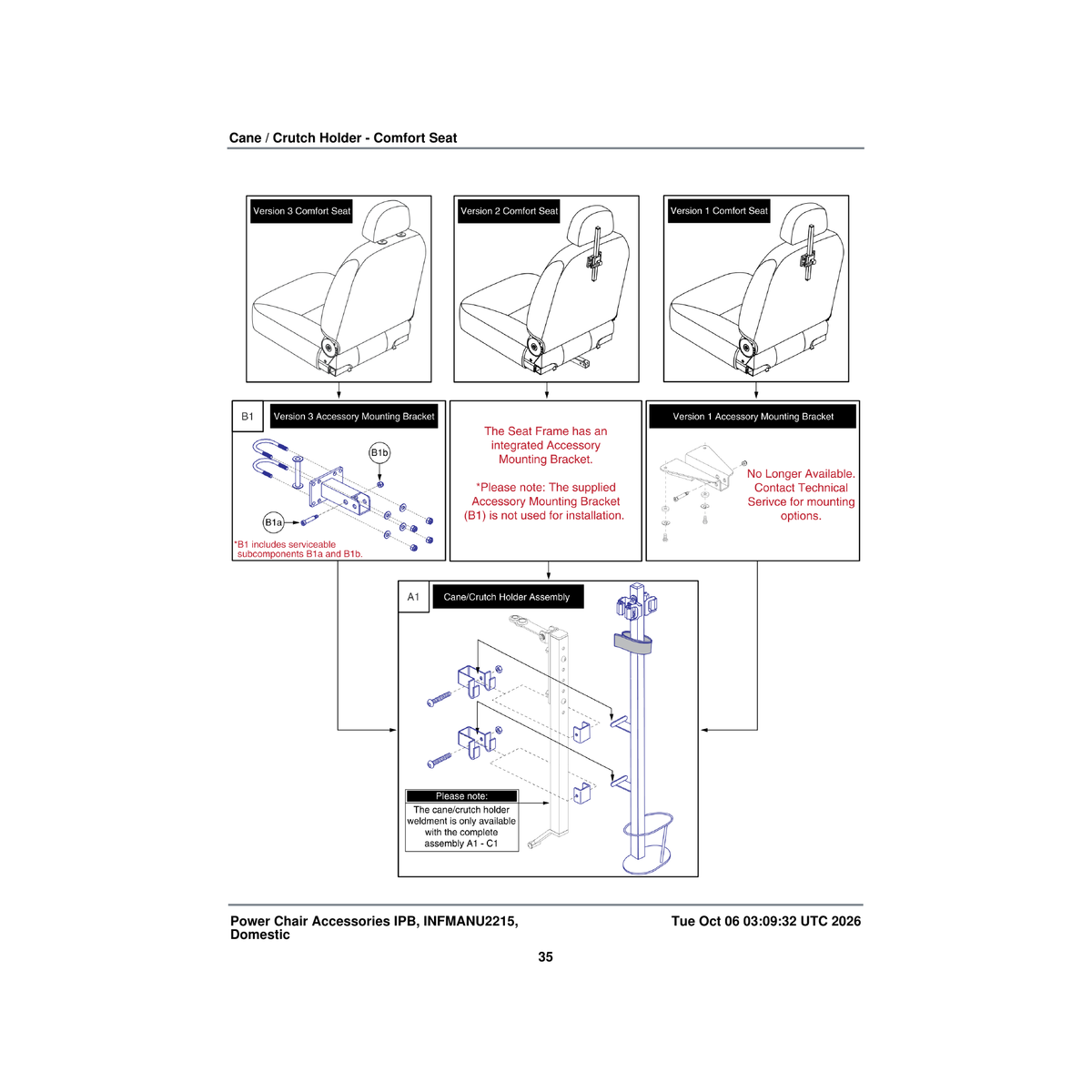 Pride Mobility ACCASMB2540 with mounting bracket cane/crutch holder assembly for ltd parts diagram