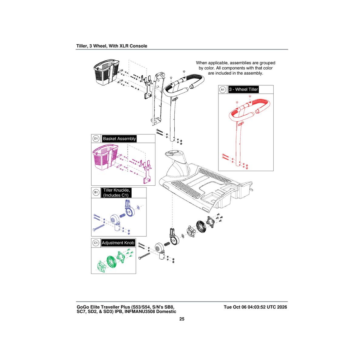 Pride Mobility ACCASMB2543 black basket assembly plastic parts diagram