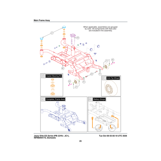Pride Mobility ACCASMB2627 black battery strap assembly nylon with velcro attachment parts diagram