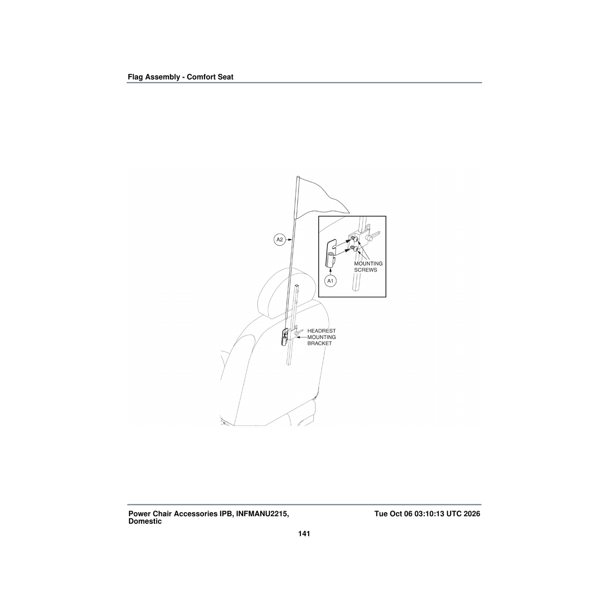 Pride Mobility ACCASMB2629 comfort seats flag assembly parts diagram