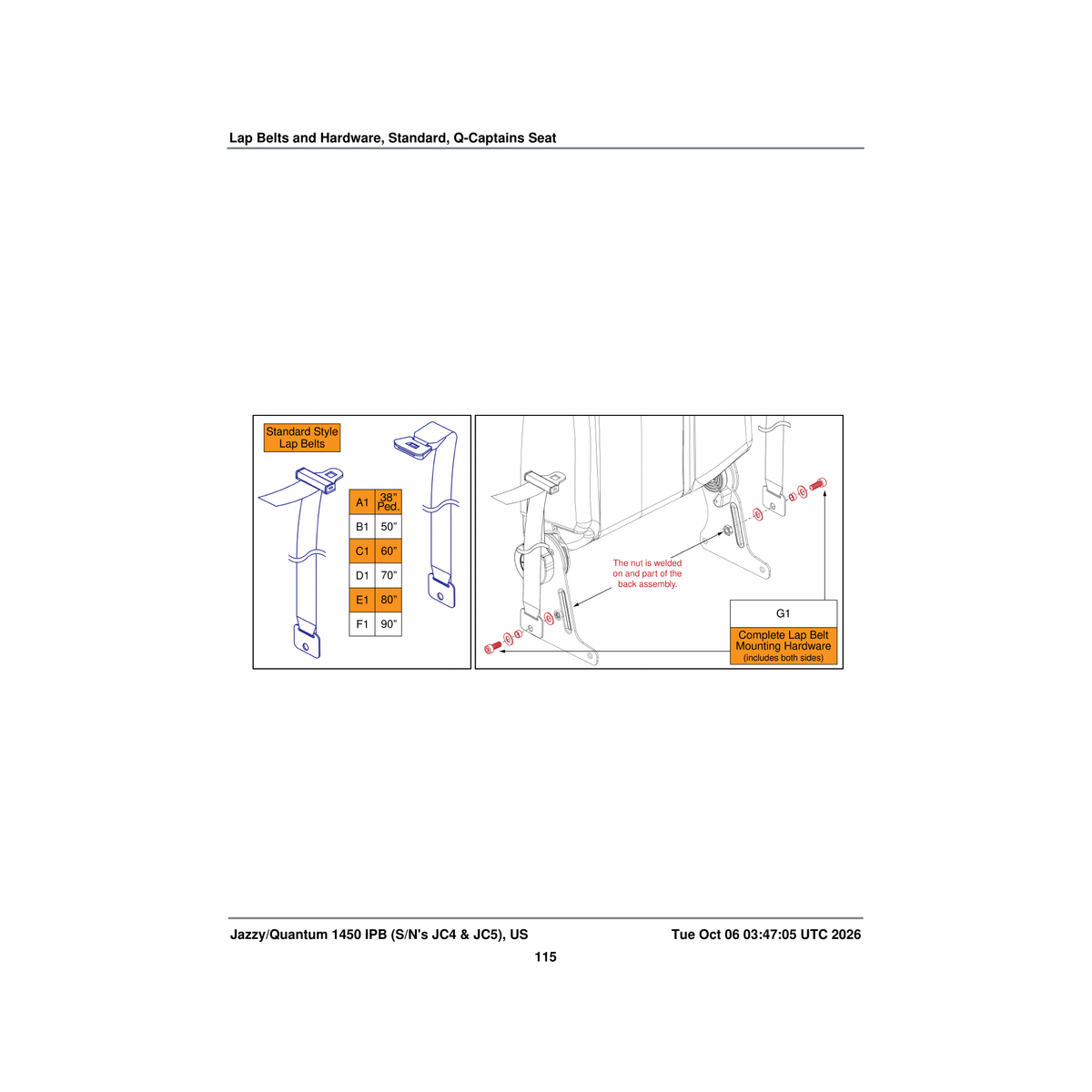 Pride Mobility ACCBELT1001 lap belt 90 inch c-1010-336 parts diagram