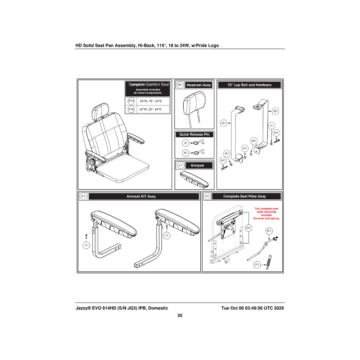 Pride Mobility ACCBELT1004 lap belt 80 inch c-1010-336 parts diagram