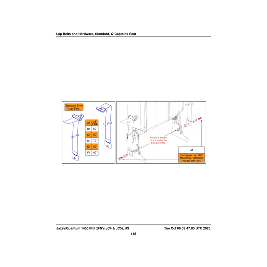 Pride Mobility ACCBELT1006 lap belt 38 inch c-1010-336 parts diagram