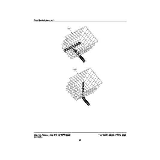 Pride Mobility ACCBSKT1004 basket 15 1/4'' x 9 3/4'' rear large square {leg802} parts diagram