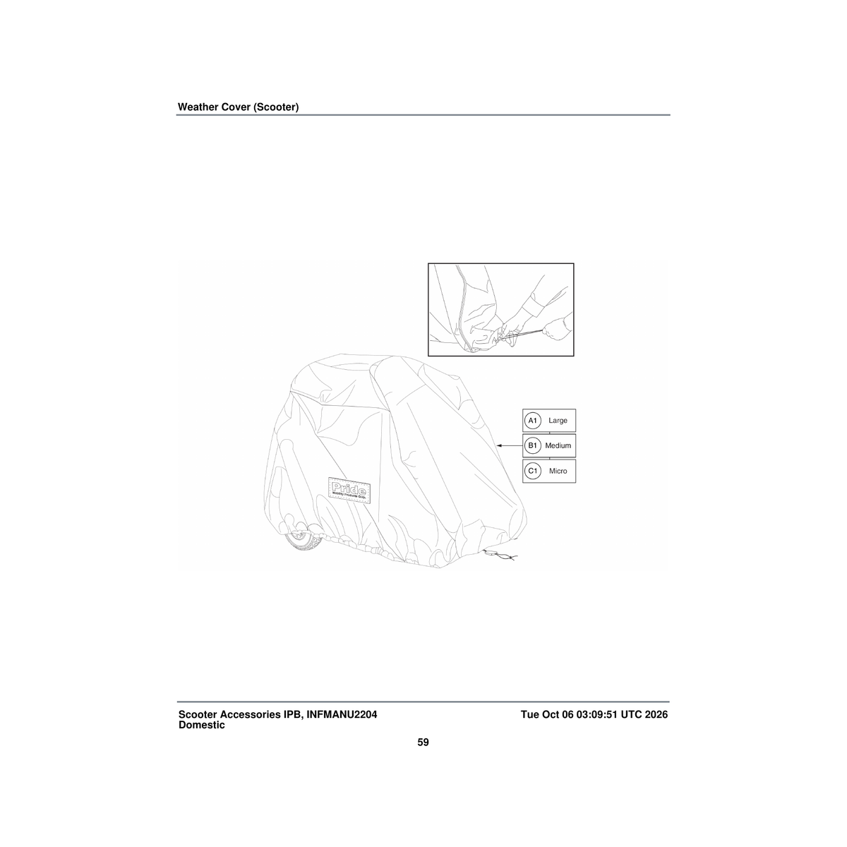 Pride Mobility ACCCOVR1019 cover 75.75 inch l x 46.5 inch h weather scooter medium parts diagram