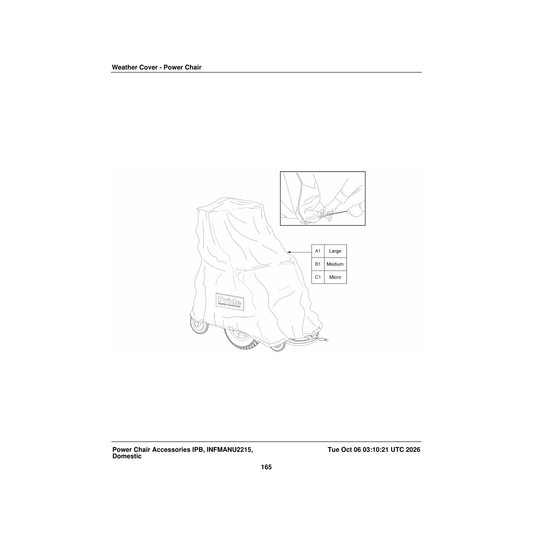 Pride Mobility ACCCOVR1022 cover 67 inch l x 51 inch h weather powerchair medium parts diagram