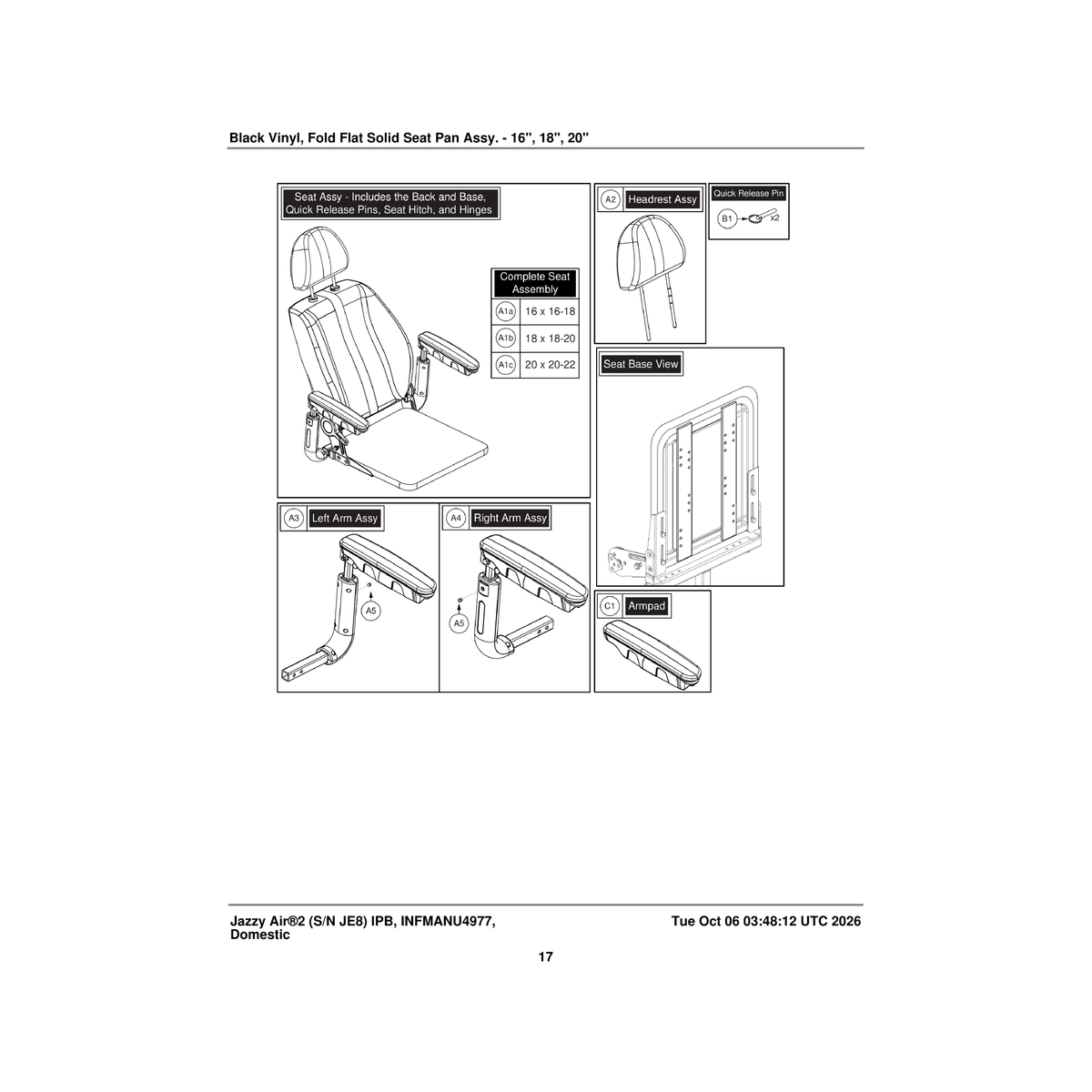 Pride Mobility ARM1803096 armrest assembly left parts diagram