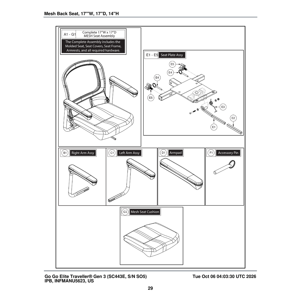 Pride Mobility ARM1805424 left black armrest assembly