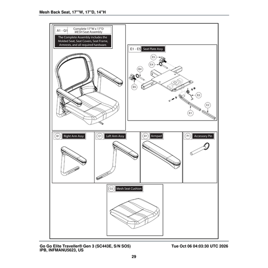 Pride Mobility ARM1805429 right black armrest assembly