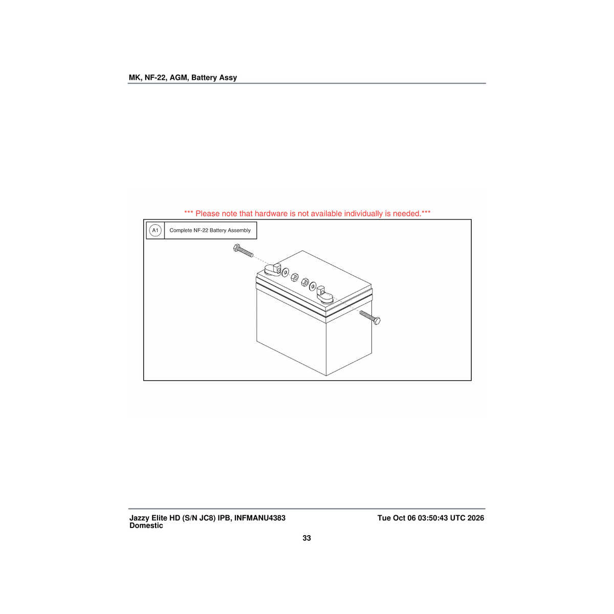 Pride Mobility BAT121346 battery agm 12v 46.5ah (c/5) 22nf parts diagram
