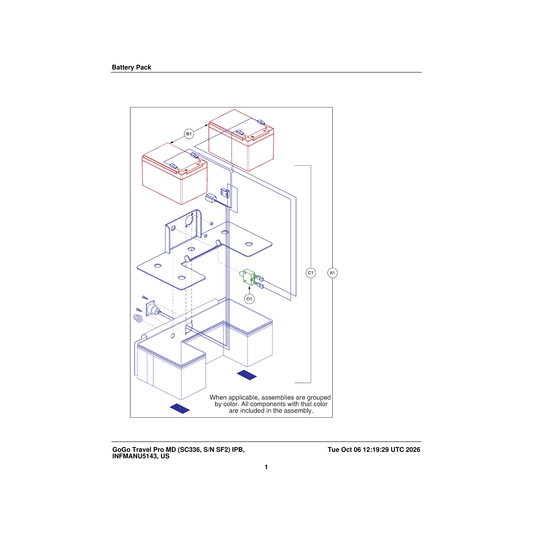Pride Mobility BAT133972 without batteries battery bag assembly parts diagram