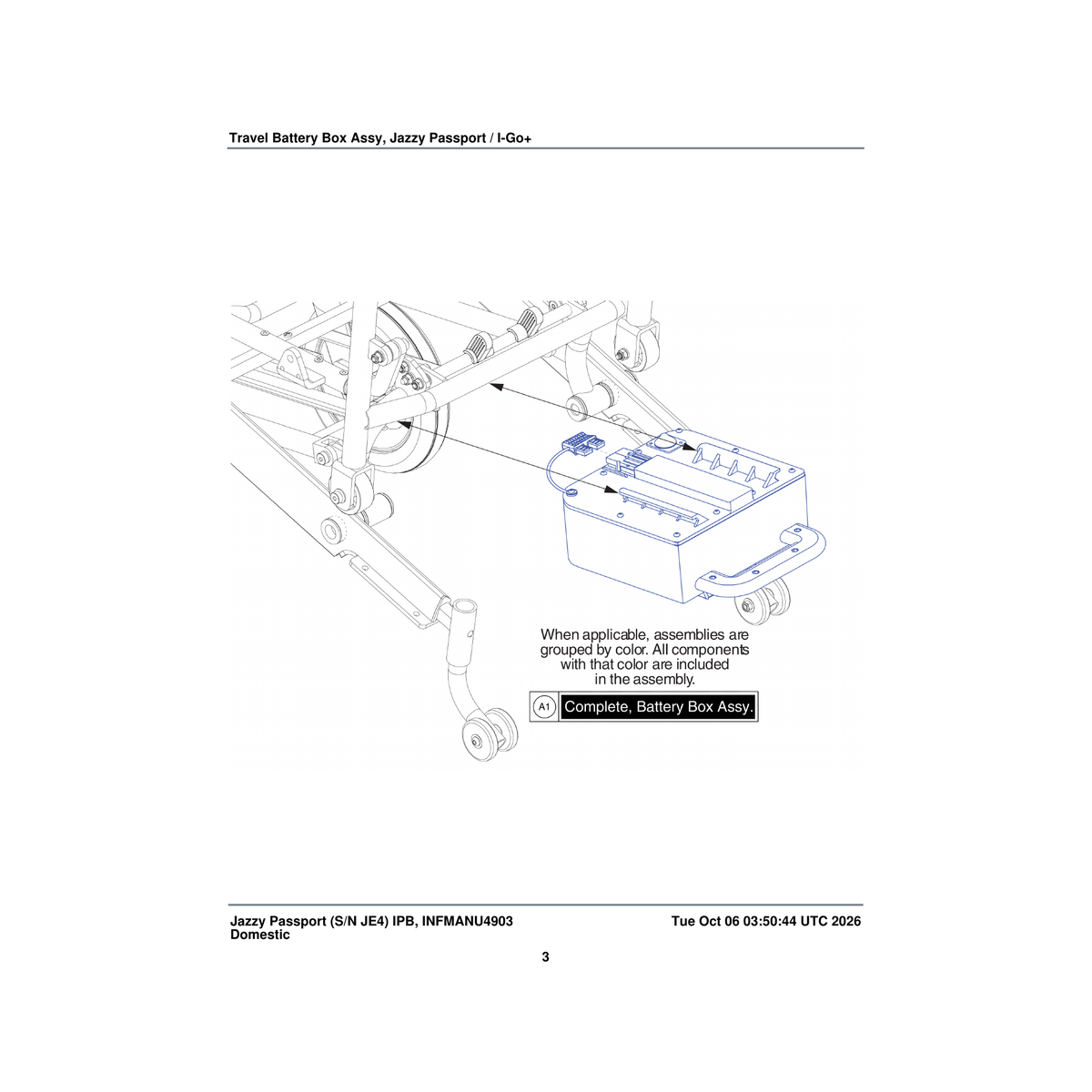 Pride Mobility BAT1802153 travel battery box assembly 10.4 ah travel lithium-ion battery passport parts diagram