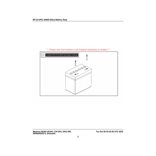 Pride Mobility BAT2004376-P battery service assembly nano-silica 12v 58 ah (c/20) 49.3 parts diagram