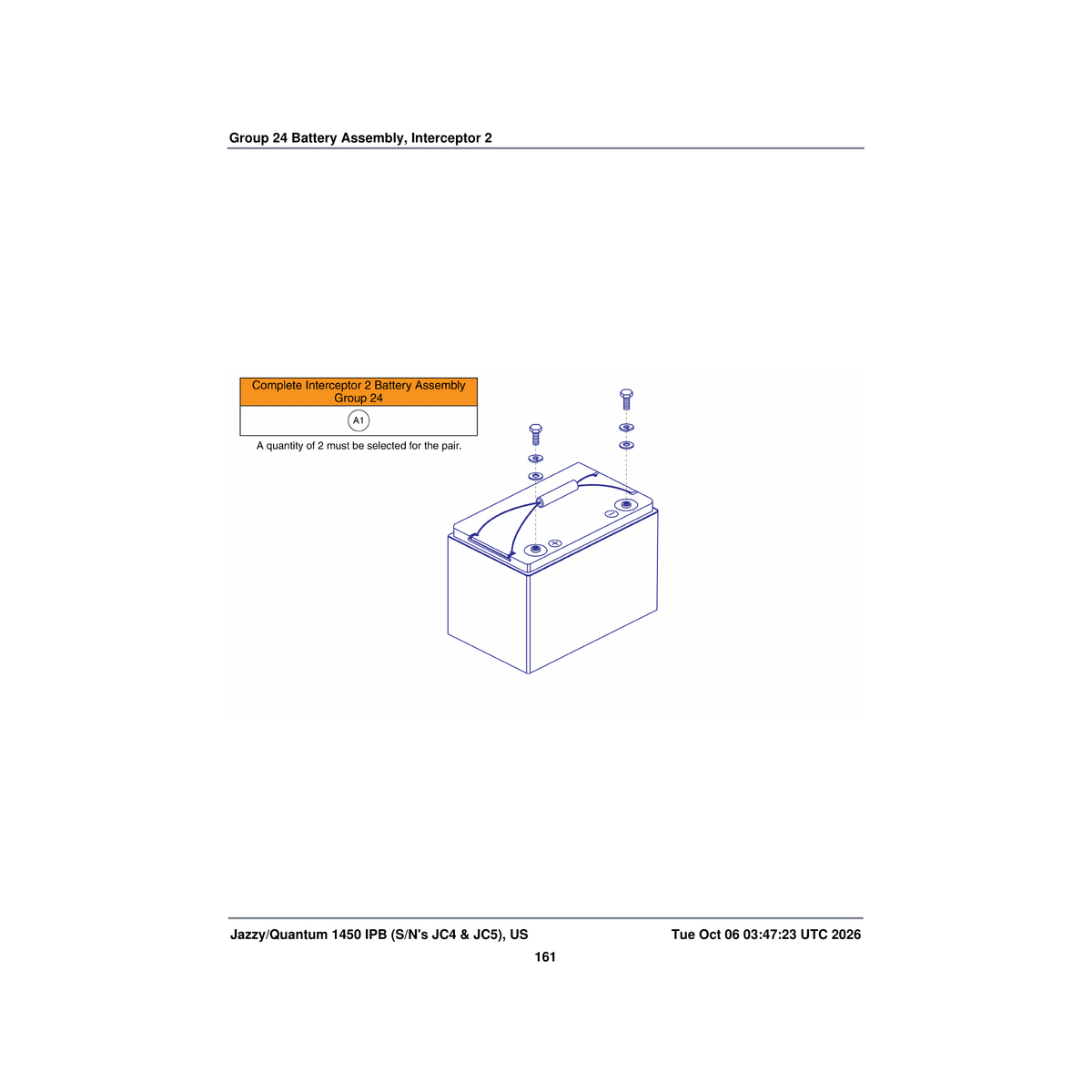 Pride Mobility BAT2100315-P battery service assembly nano-silica 12v 75 ah (c/20) 62 ah (c/5) group 24 parts diagram