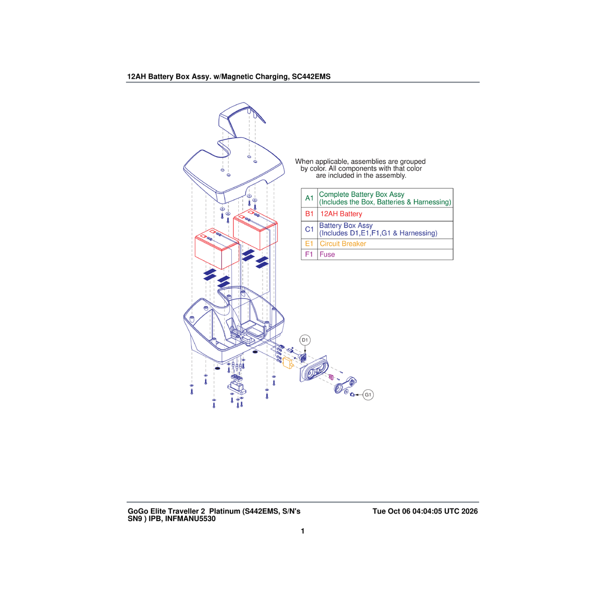 Pride Mobility BAT2305239 12ah battery box assembly magnetic charging parts diagram
