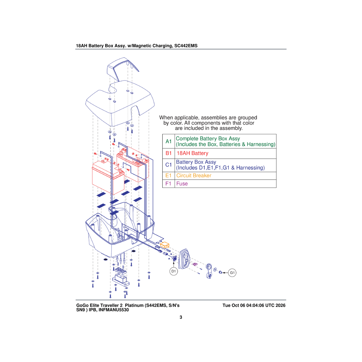 Pride Mobility BAT2305242 18ah battery box assembly magnetic charging parts diagram