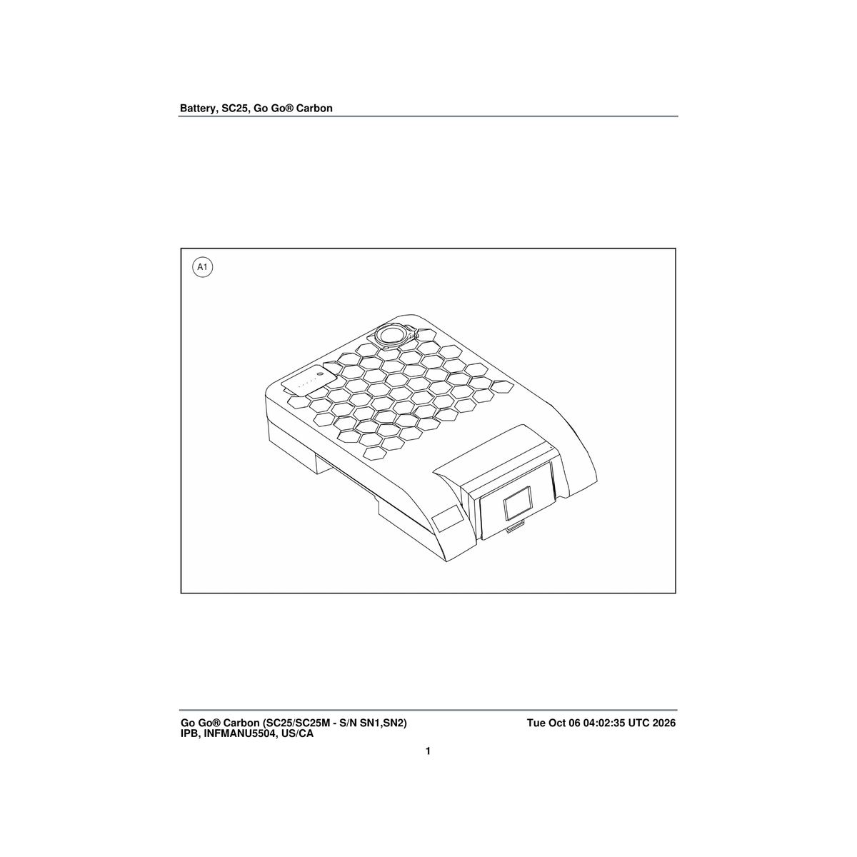 Pride Mobility BAT2402057 battery lithium (innuovo: e0300115) parts diagram