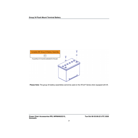 Pride Mobility BATGEL1006 battery gel group 34 with flush mount terminals parts diagram