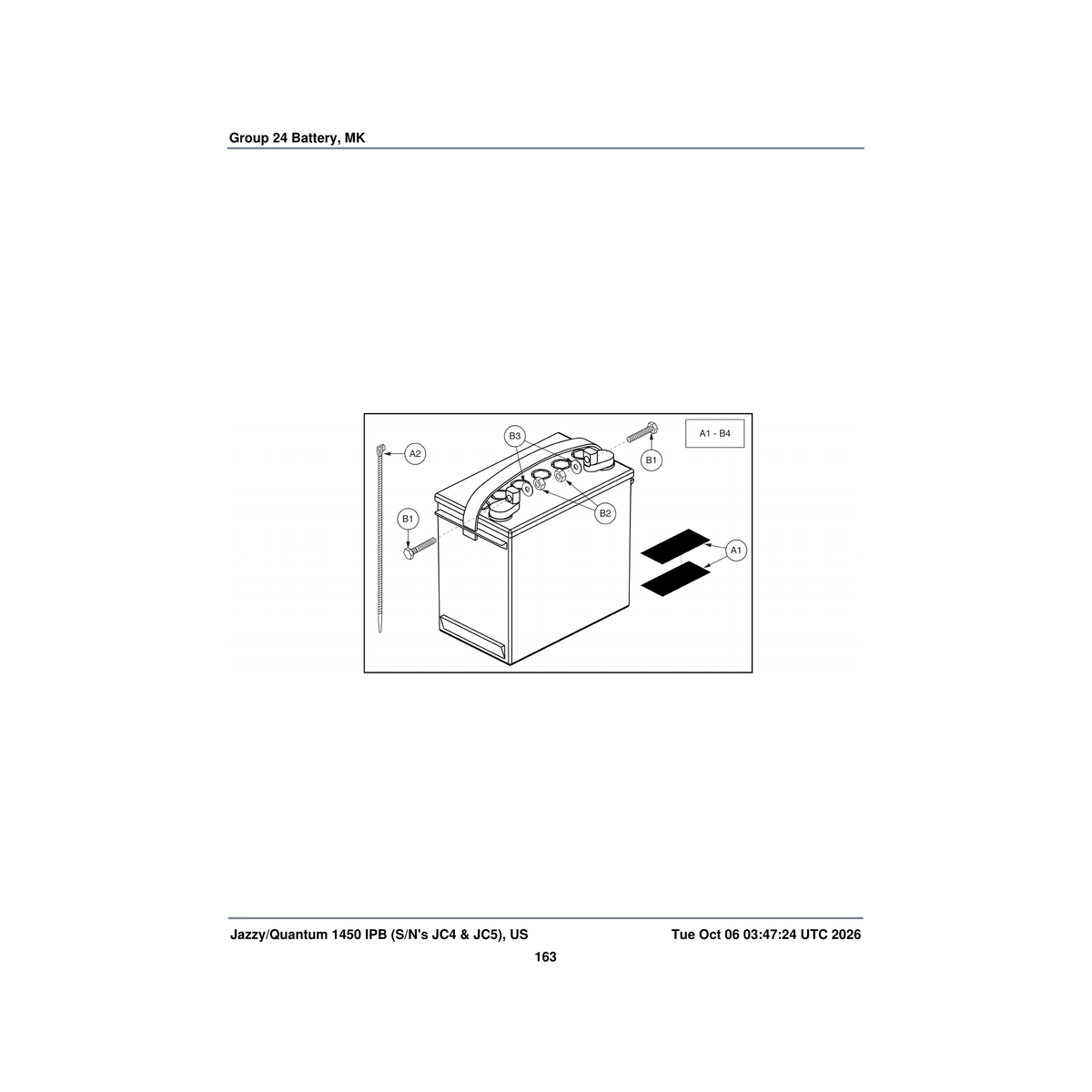 Pride Mobility BATGEL1009 battery gel 12v 63ah (c/5) group 24 parts diagram