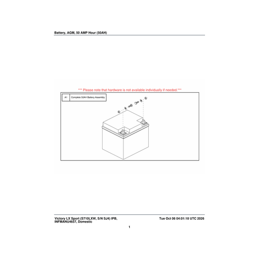 Pride Mobility BATLIQ1023 battery agm 50ah parts diagram