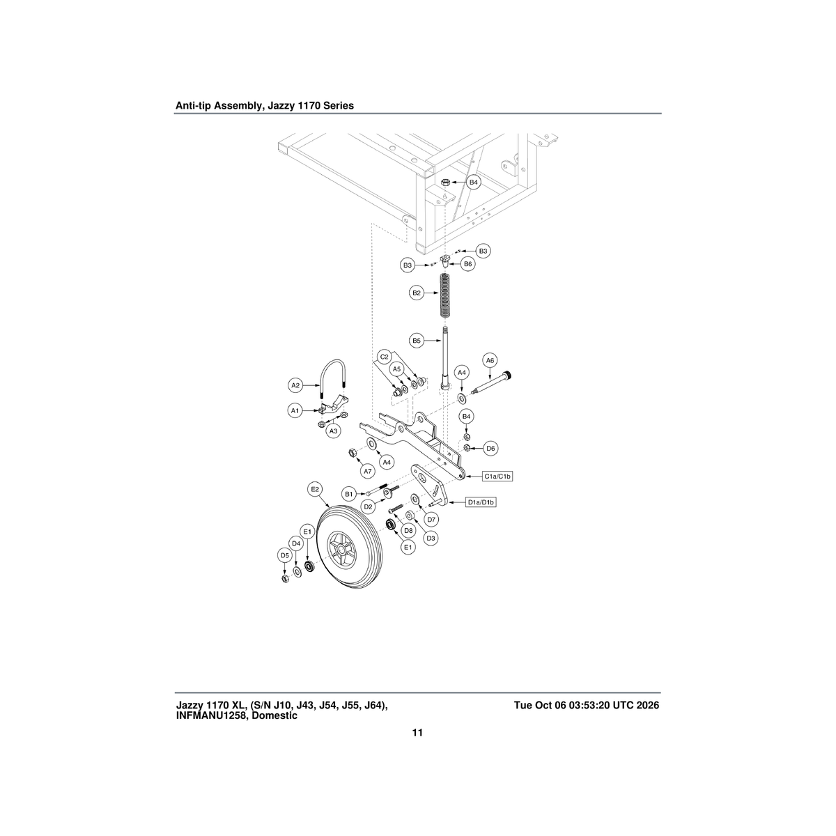 Pride Mobility BLTASHL1005 bolt shoulder 1/2 inch x 3.50 inch parts diagram