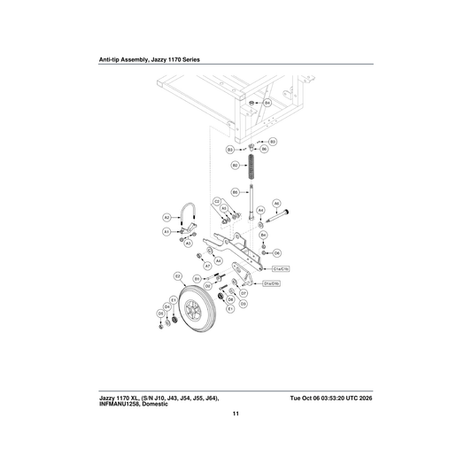 Pride Mobility BLTASHL1005 bolt shoulder 1/2 inch x 3.50 inch parts diagram