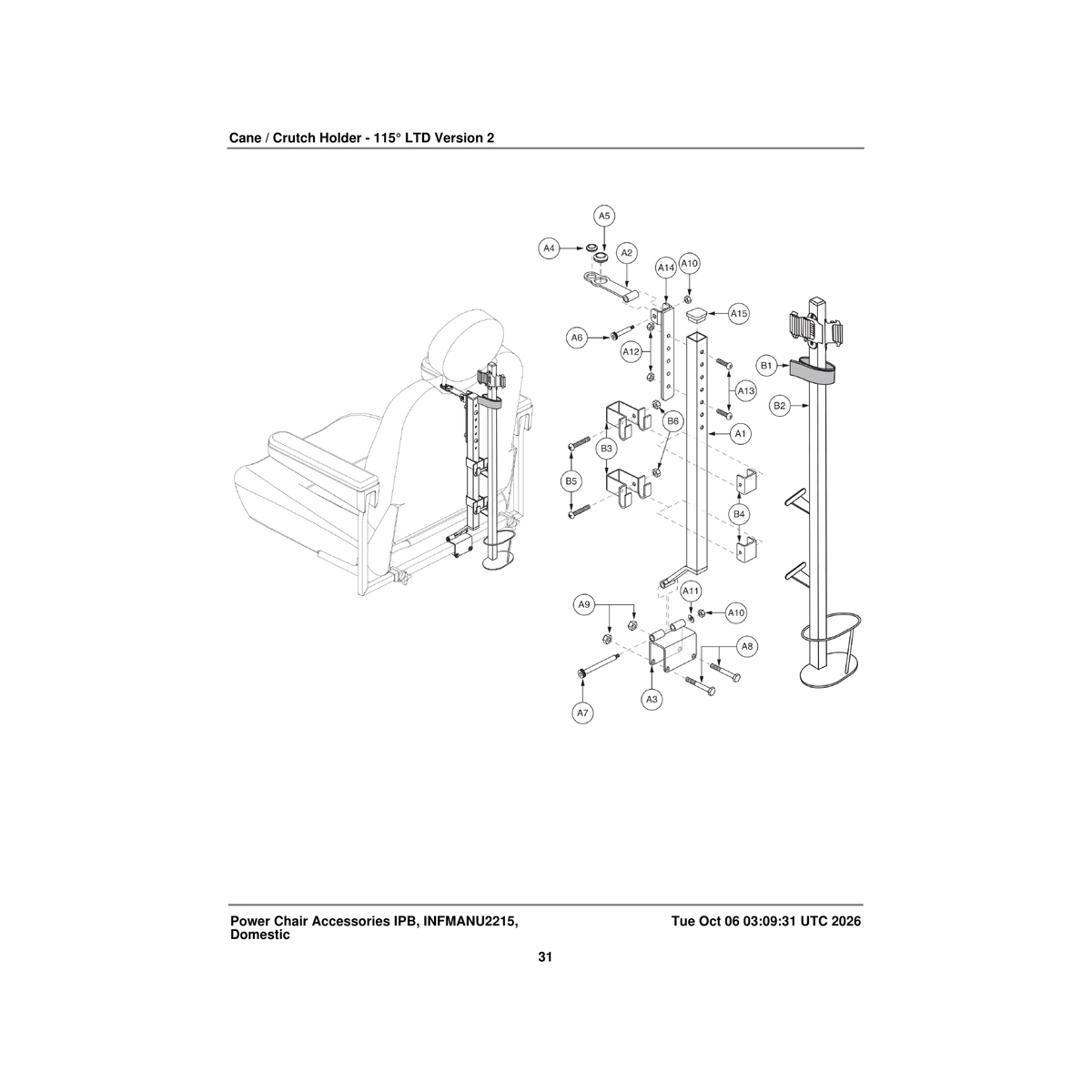 Pride Mobility BLTASHL1080 bolt shoulder 0.3125 x 3.0 astm a574 parts diagram