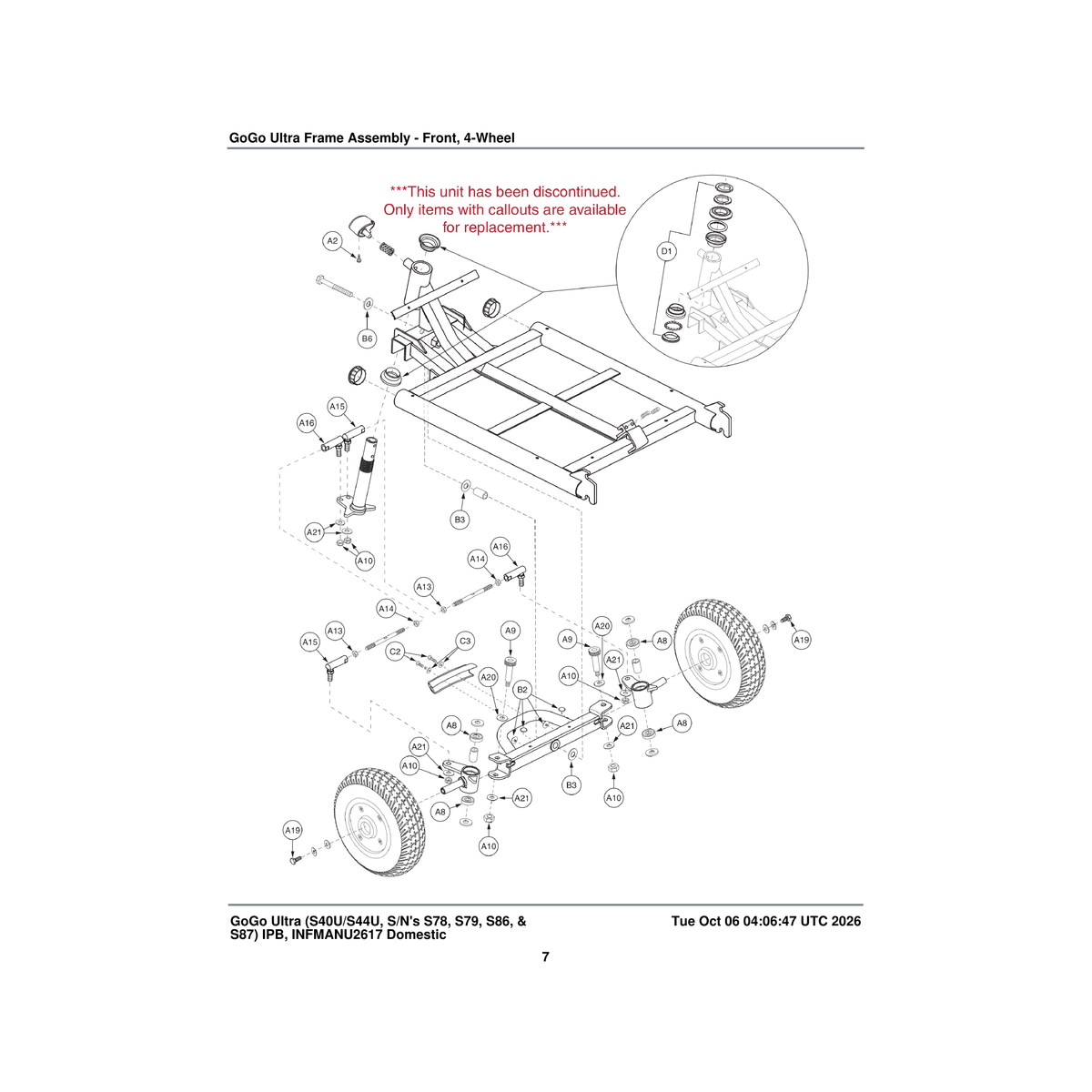 Pride Mobility BLTASHL1137 bolt shoulder 10 x 50 m8x1.25 parts diagram