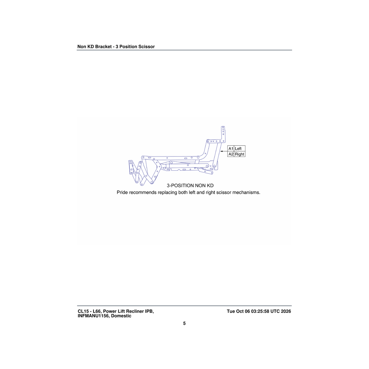 Pride Mobility BRKINDV1060 scissor mech 2el8542 left - std 3 position parts diagram
