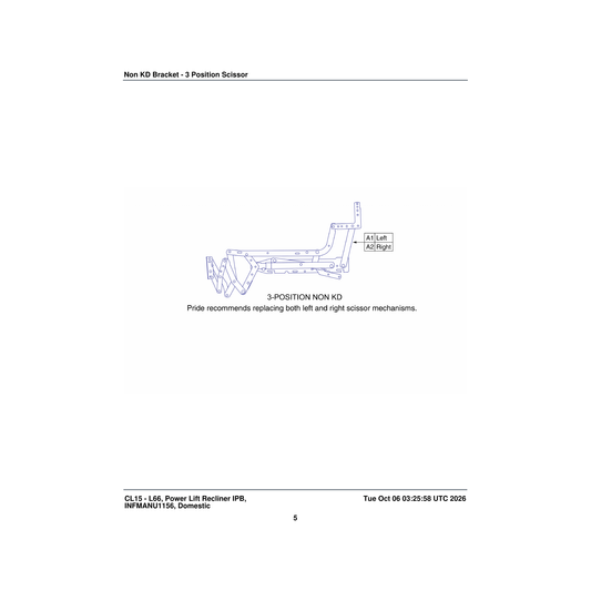 Pride Mobility BRKINDV1060 scissor mech 2el8542 left - std 3 position parts diagram