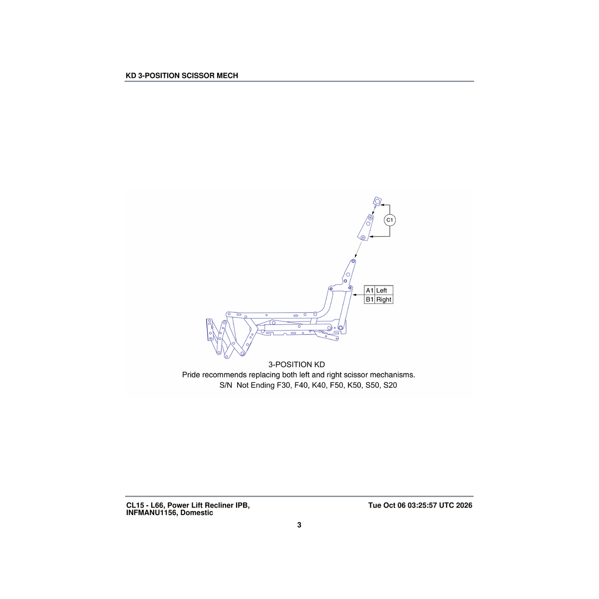 Pride Mobility BRKINDV1072 scissor mech 2er8544 right - kd 3 position parts diagram