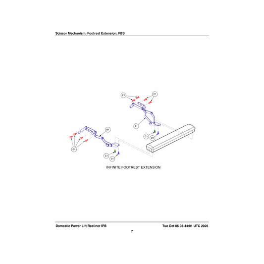 Pride Mobility BRKINDV1269 scissor mechanism footrest extension right side lsf) parts diagram