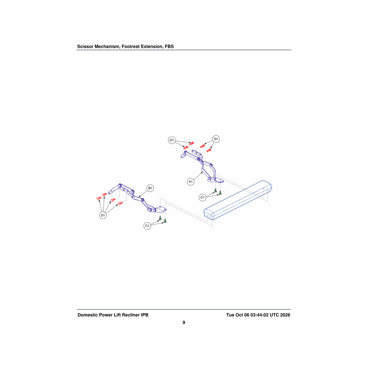 Pride Mobility BRKINDV1270 scissor mechanism footrest extension left side parts diagram