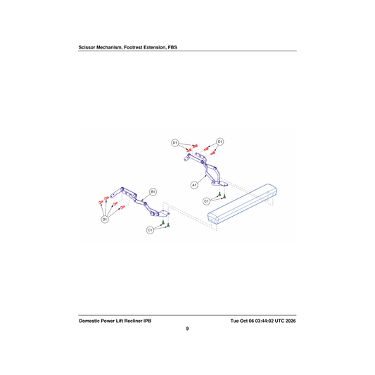 Pride Mobility BRKINDV1270 scissor mechanism footrest extension left side parts diagram