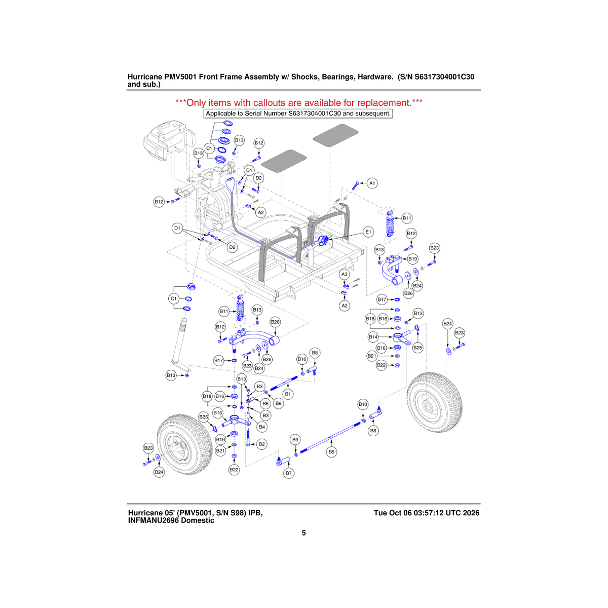 Pride Mobility CLPCBLC1006 clamp cable white 1/2 inch parts diagram