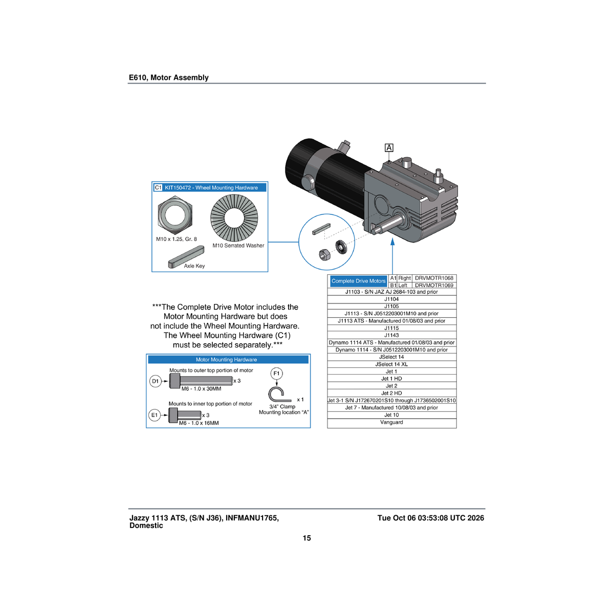 Pride Mobility CLPCBLC1009 clamp wire black plastic 3/4 inch parts diagram