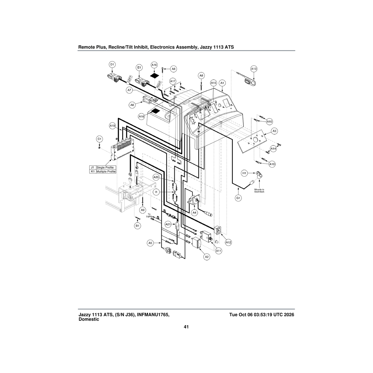 Pride Mobility CLPCBLC1025 clamp cable steel 0.50 inch dia rubber coated parts diagram