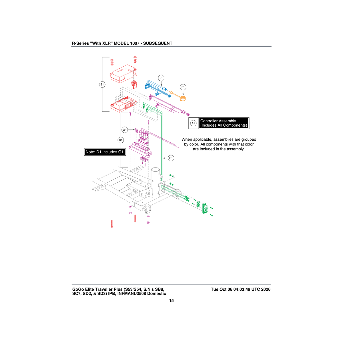 Pride Mobility CTL148317 assembly controller dynamic v2.07 50amp gogo elite traveller plus sc53/sc54 parts diagram
