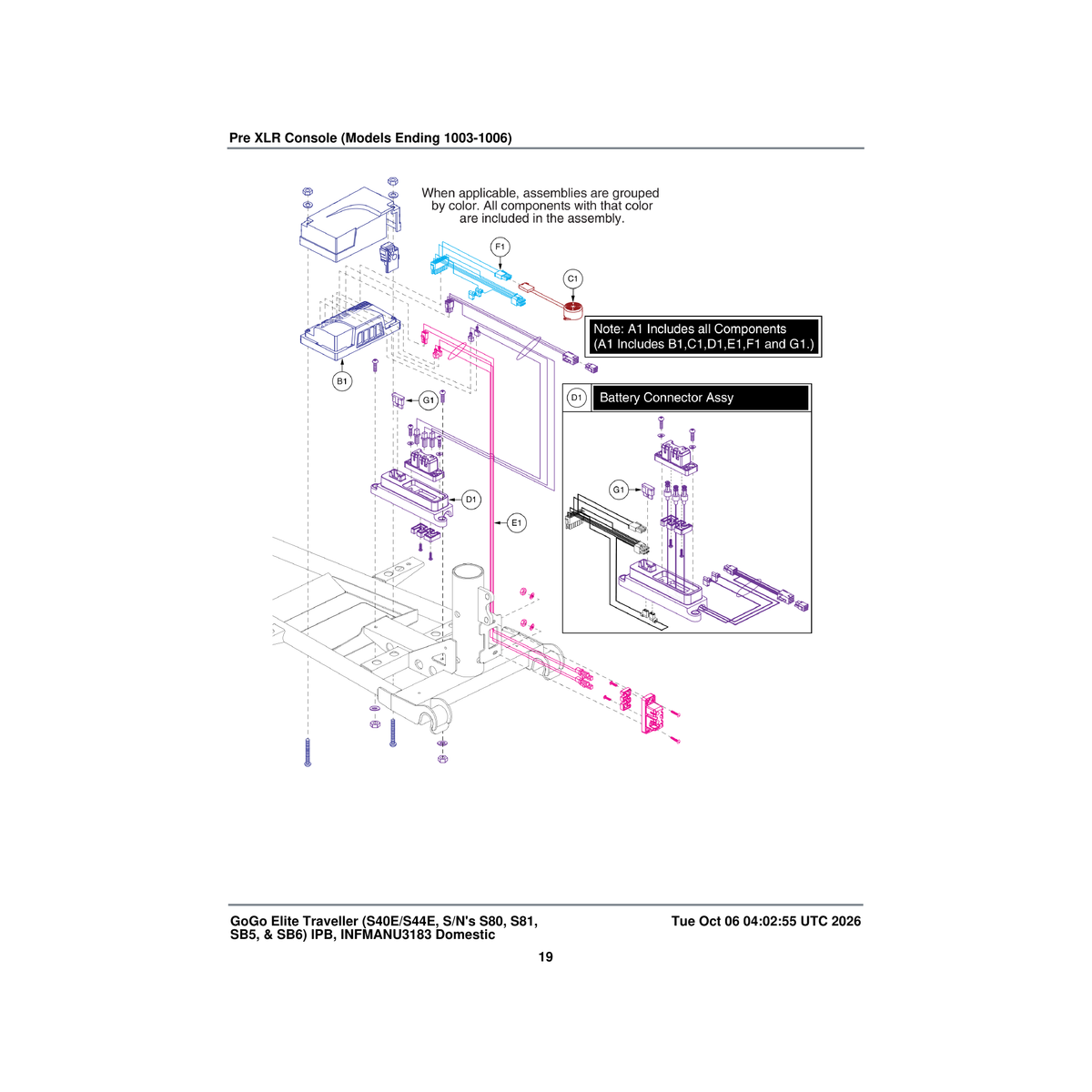 Pride Mobility CTL148343 dynamic v2.07 50 amp controller assembly parts diagram