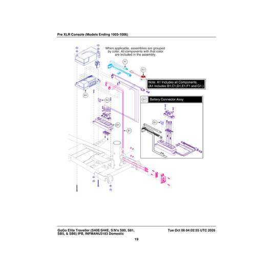 Pride Mobility CTL148343 dynamic v2.07 50 amp controller assembly parts diagram